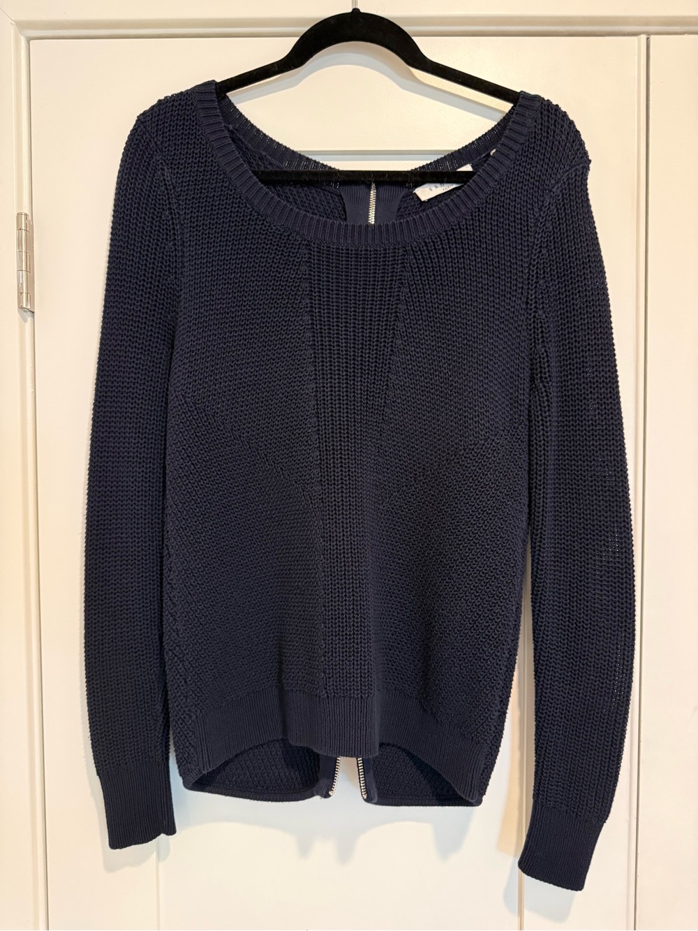 Sandro knitted Navy Blue Sweater Zipper Back Size 1, Small